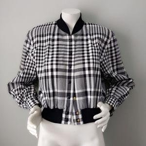 Vtg Escada Check Plaid Reversible Baseball Jacket
